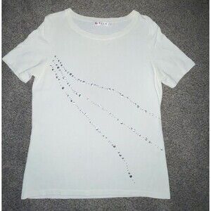 Erdos White Silver Decal Rayon Blend Short Sleeve Top Large